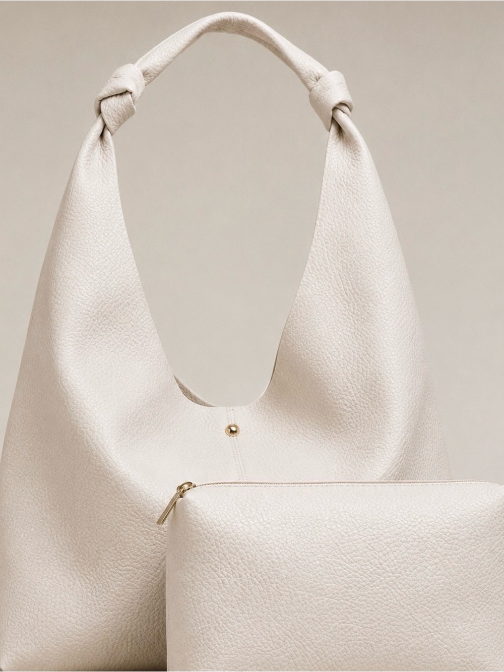 Anthropologie Knotted Strap Hobo Tote in Cream w/ pouch